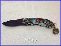 Handmade Blued Alabama Damascus Thai Folding Knife Painted Pearl