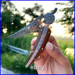 Handmade Collectible Feather Knife luxury Damascus Pocket Knife Ball Bearing