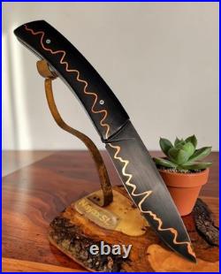Handmade Copper Damascus Folding Knife San Mai XC100 Ebony Handle