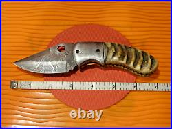 Handmade Custom Ram Horn CHUBBY Style Damascus Folder Knife! -MINT/Pre-Owned