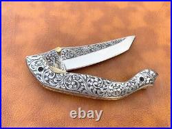 Handmade D2 Tool Steel Blade Hand Engraved Pocket (Folding) Knife