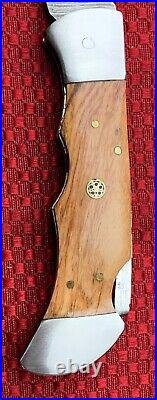 Handmade Damascus Back Lock Folding Knife 8.5 Steel Bolster, light wood Handle