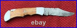 Handmade Damascus Back Lock Folding Knife 8.5 Steel Bolster, light wood Handle