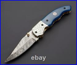 Handmade Damascus, Folding Knife, Hunting Knife, Camping Knife, Pocket Knife