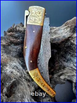 Handmade Damascus Folding Pocket Knife, Hunting & Camping Knife, Pocket Knife