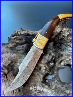 Handmade Damascus Folding Pocket Knife, Hunting & Camping Knife, Pocket Knife