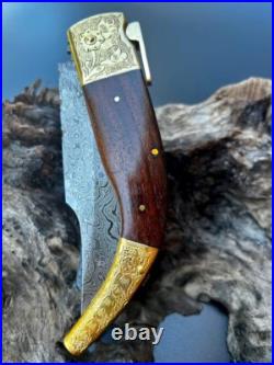 Handmade Damascus Folding Pocket Knife, Hunting & Camping Knife, Pocket Knife