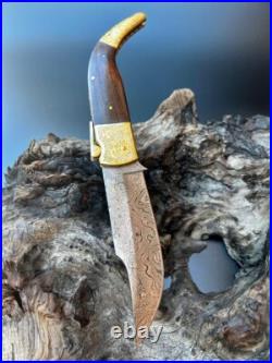 Handmade Damascus Folding Pocket Knife, Hunting & Camping Knife, Pocket Knife
