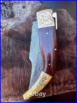Handmade Damascus Folding Pocket Knife, Hunting & Camping Knife, Pocket Knife