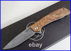 Handmade Damascus Folding Pocket Knife Liner Lock Stabilized Maple Burl Handle