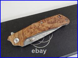 Handmade Damascus Folding Pocket Knife Liner Lock Stabilized Maple Burl Handle