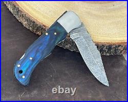 Handmade Damascus Folding Pocket Knife With Small Defects 6.5 (See Description)