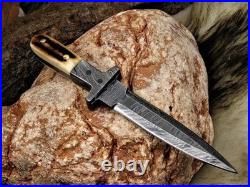Handmade Damascus Hunting Knife Fixed Blade Bowie Knife Stag Horn Handle C