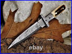 Handmade Damascus Hunting Knife Fixed Blade Bowie Knife Stag Horn Handle C