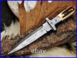 Handmade Damascus Hunting Knife Fixed Blade Bowie Knife Stag Horn Handle C