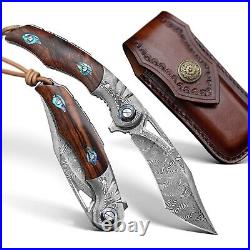 Handmade Damascus Hunting Knife VG10 Folding Blade Custom Knives Outdoor Tool