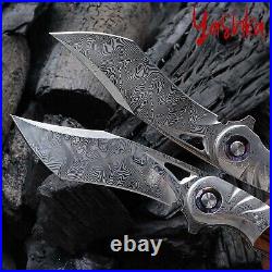 Handmade Damascus Hunting Knife VG10 Folding Blade Custom Knives Outdoor Tool