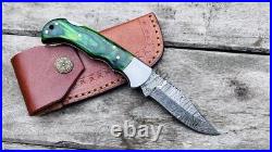 Handmade Damascus Pocket Knife Rose Wood Handle Folding Knife Gift For Men Women