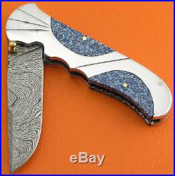 Handmade Damascus Steel DuPont Corian Handle Liner Lock Folding Knife FS301F-2