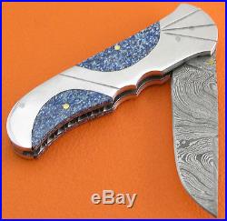 Handmade Damascus Steel DuPont Corian Handle Liner Lock Folding Knife FS301F-2