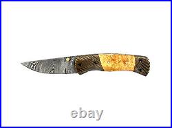 Handmade Damascus Steel Folding Blade Knife (Maple Burl Wood Handle)