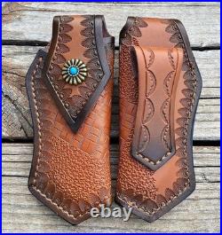 Handmade Damascus Steel Folding Knife Full Tang Rosewood Handle Leather Sheath