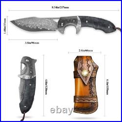 Handmade Damascus Steel Folding Knife with leather case, 3.8in VG10 steel core