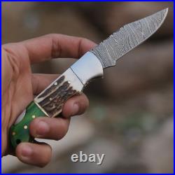 Handmade Damascus Steel Folding Knives Stag Horn & Wood Handle (15-Piece Mix)