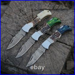 Handmade Damascus Steel Folding Knives Stag Horn & Wood Handle (15-Piece Mix)