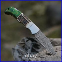 Handmade Damascus Steel Folding Knives Stag Horn & Wood Handle (15-Piece Mix)