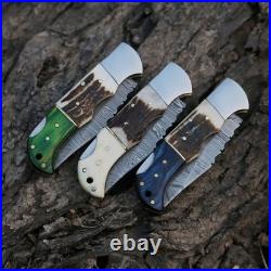 Handmade Damascus Steel Folding Knives Stag Horn & Wood Handle (15-Piece Mix)