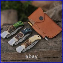 Handmade Damascus Steel Folding Knives Stag Horn & Wood Handle (15-Piece Mix)