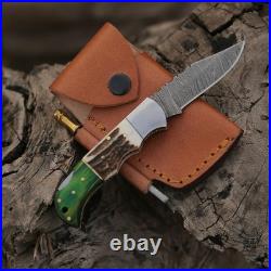 Handmade Damascus Steel Folding Knives Stag Horn & Wood Handle (15-Piece Mix)
