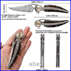 Handmade Damascus Steel Folding Pocket Knife, Feather shape 3.4in Blade Me