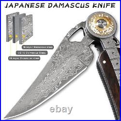 Handmade Damascus Steel Folding Pocket Knife, Feather shape 3.4in Blade Me