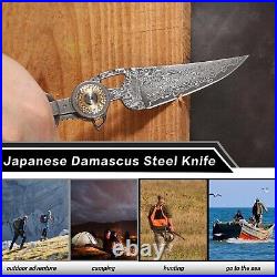 Handmade Damascus Steel Folding Pocket Knife, Feather shape 3.4in Blade Me