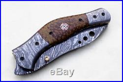 Handmade Damascus Steel Folding Pocket Knife Liner Lock G10 Handle VK0067