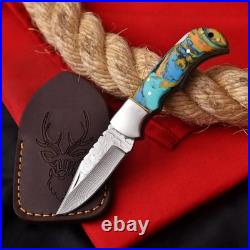 Handmade Damascus Steel Folding Pocket Knife Stone Handle & Sheath For Hunting