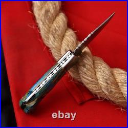 Handmade Damascus Steel Folding Pocket Knife Stone Handle & Sheath For Hunting