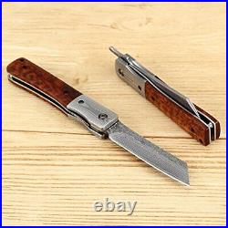 Handmade Damascus Steel Japanese Razor Pocket Folding Knife with Snake Wood