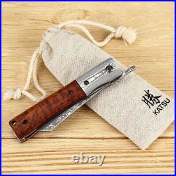 Handmade Damascus Steel Japanese Razor Pocket Folding Knife with Snake Wood H