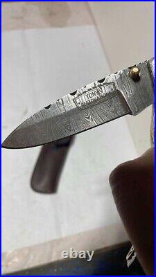 Handmade Damascus Steel LOCKBACK Folding Pocket Knife Buffalo Horn Handle