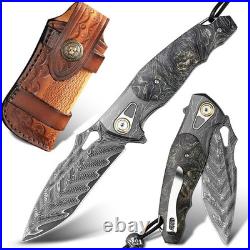 Handmade Damascus Steel Pocket Folding EDC Knife For Outdoor Adventure & Travel