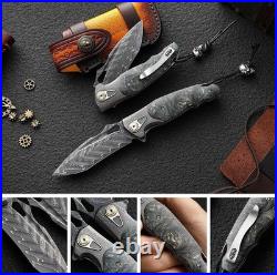 Handmade Damascus Steel Pocket Folding EDC Knife For Outdoor Adventure & Travel