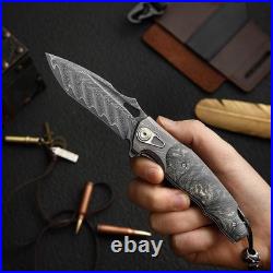 Handmade Damascus Steel Pocket Folding EDC Knife For Outdoor Adventure & Travel