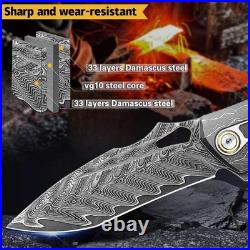 Handmade Damascus Steel Pocket Folding EDC Knife For Outdoor Adventure & Travel