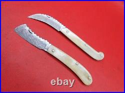 Handmade Damascus Steel Pocket Folding Knife Camel Bone Handle 2 Piece K 309