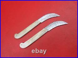 Handmade Damascus Steel Pocket Folding Knife Camel Bone Handle 2 Piece K 382