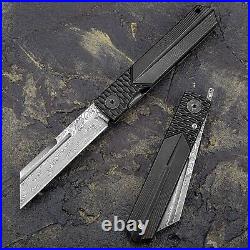Handmade Damascus Titanium Handle Higonokami Folding Pocket tanto knife EDC