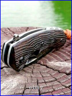 Handmade Drop Point Knife Folding Pocket Flipper Hunting Tactical Damascus Steel